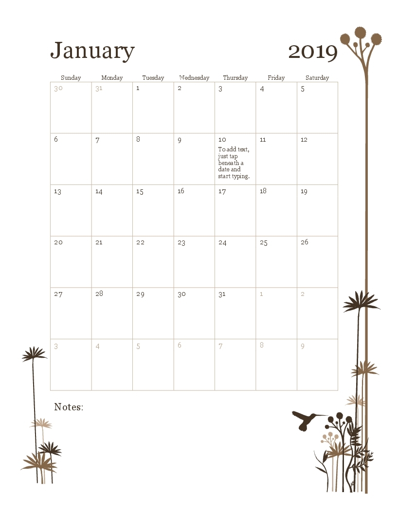 2019 12-Month Calendar (Sun-Sat) throughout 12 Month Calendar Word Template