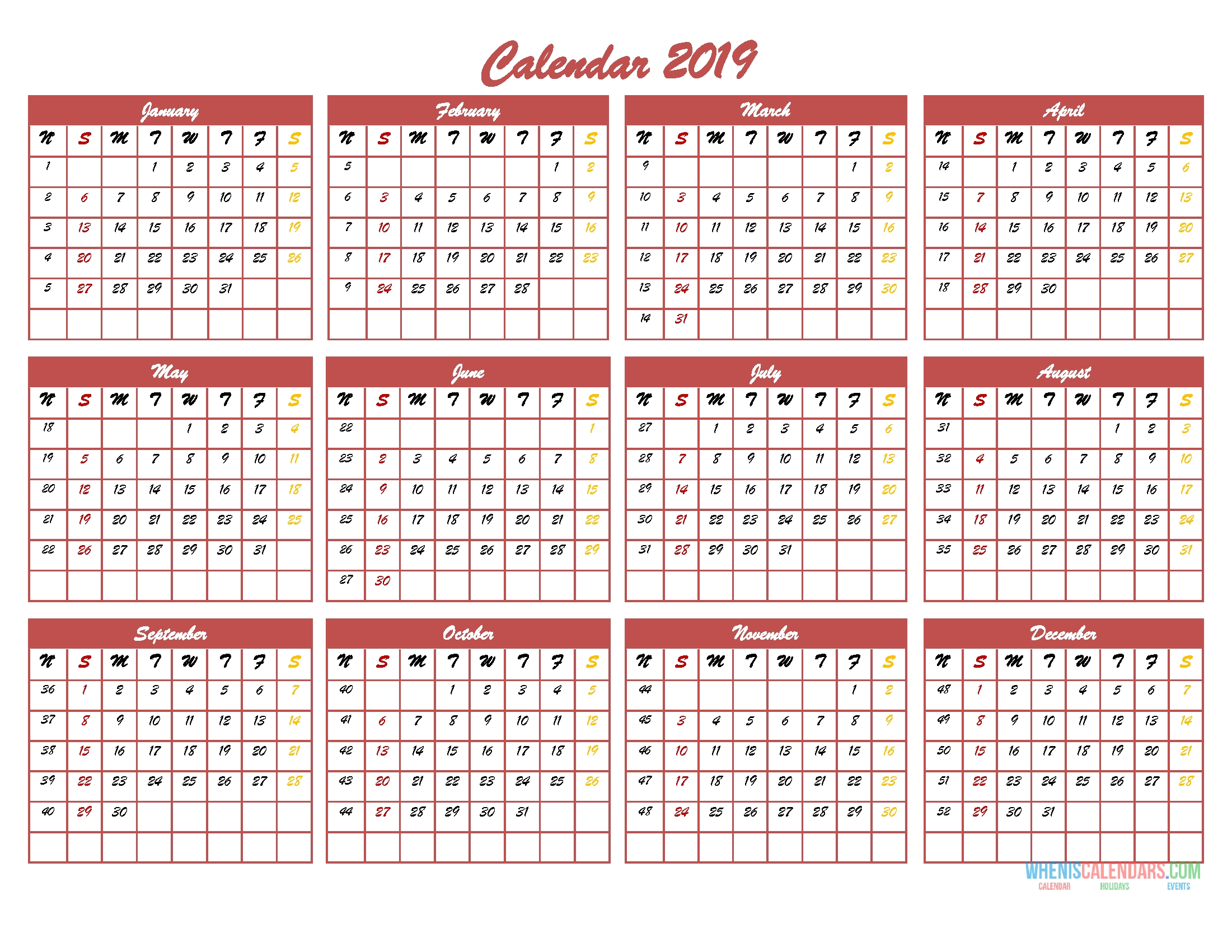 12 Month Calendar On One Page 12 Month Calendar On One Page
