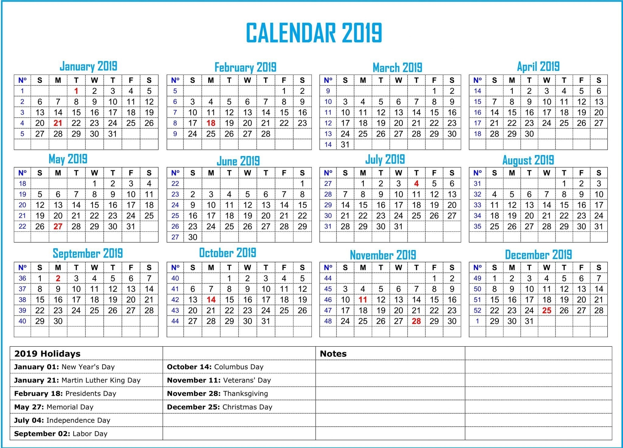 2019 Bank Holiday Calendar #2019Calendar #holidayscalendar with regard to 12 Month Calendar With Lines