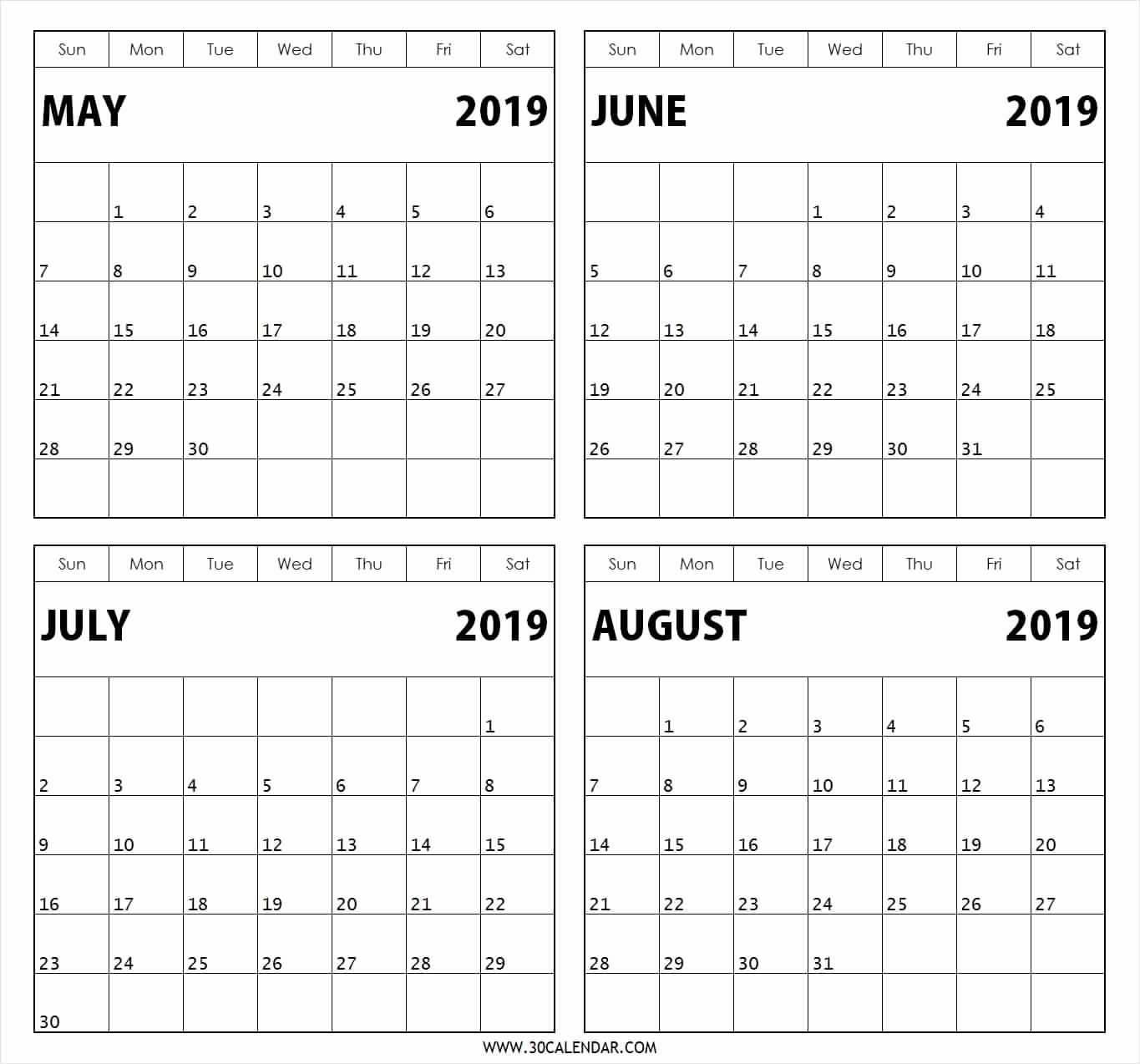 2019 Blank Printable Calendar With 3 Months On One Page Free with Download A 3 Month Calendar