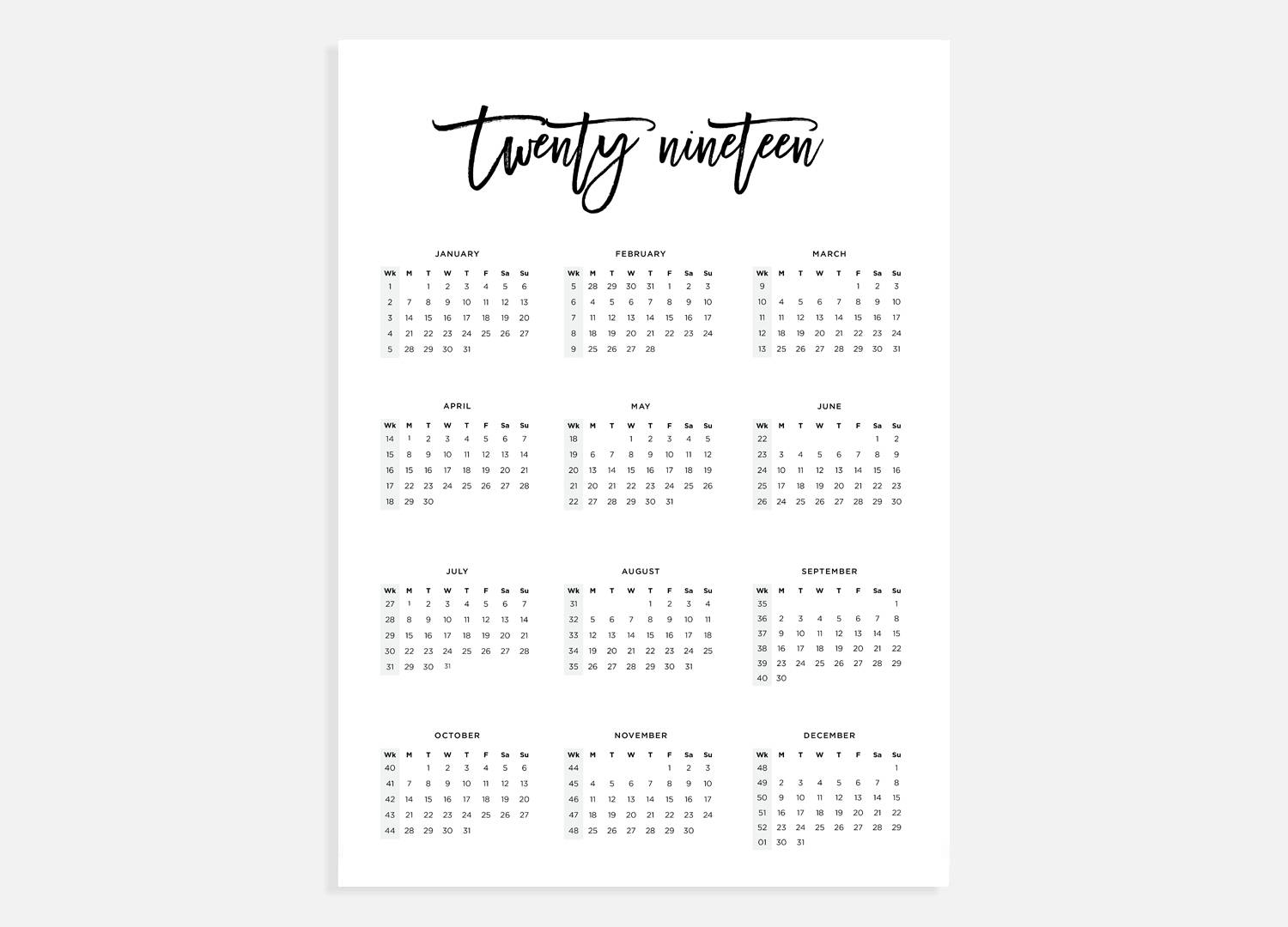 2019 Calendar A3 Calendar With Week Numbers 2019 Year | Etsy throughout Week Of The Year Number Calendar