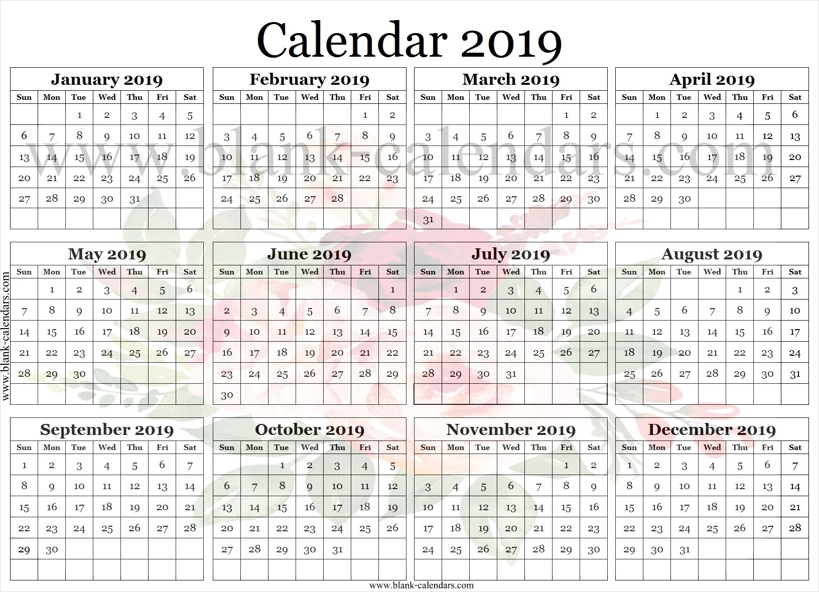 2019 Calendar Desktop Wallpaper Printable Template | 2019 Calendar throughout Blank Screensaver Template To Print