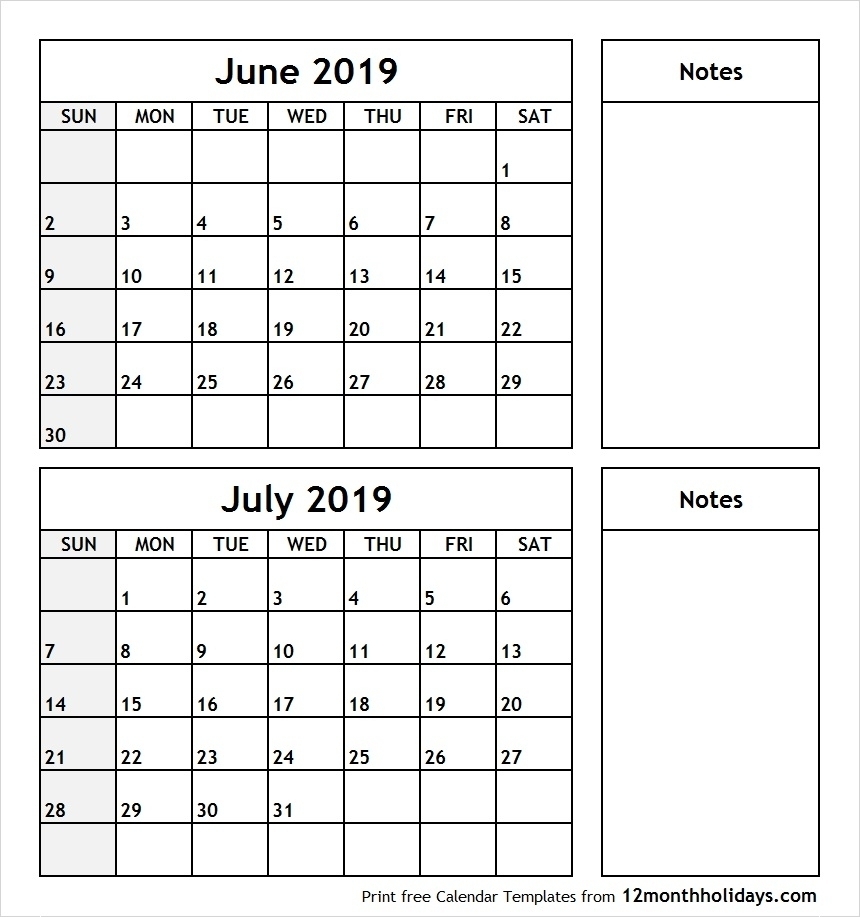 2019 Calendar For June And July | Template Calendar Printable intended for June And July Calendar Printable