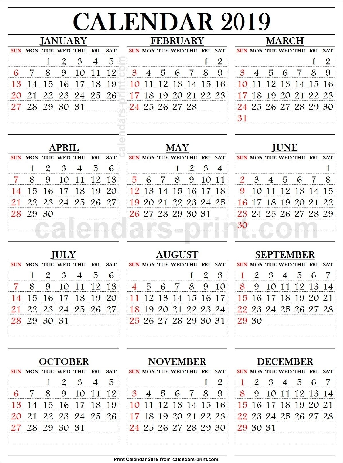 2019 Calendar Large Numbers | 2019 Yearly Calendar | Calendar 2019 inside Free Template Printable Calendar Numbers