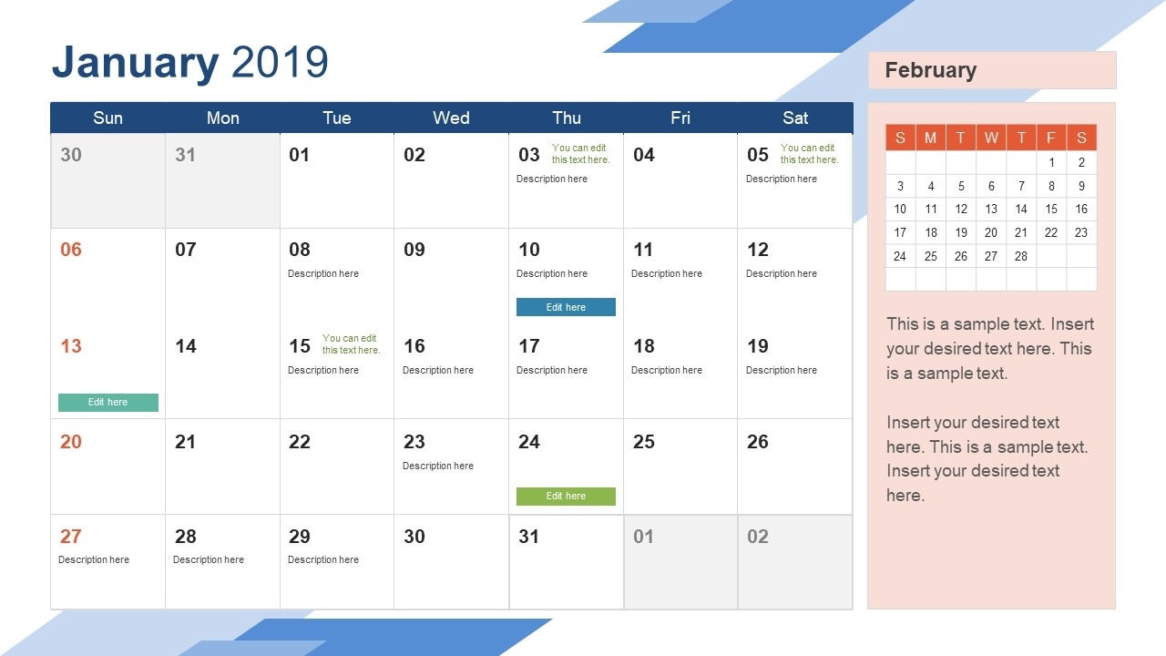 2019 Calendar Powerpoint Template - Slidemodel for Template For Montlhy Calendar Of Events