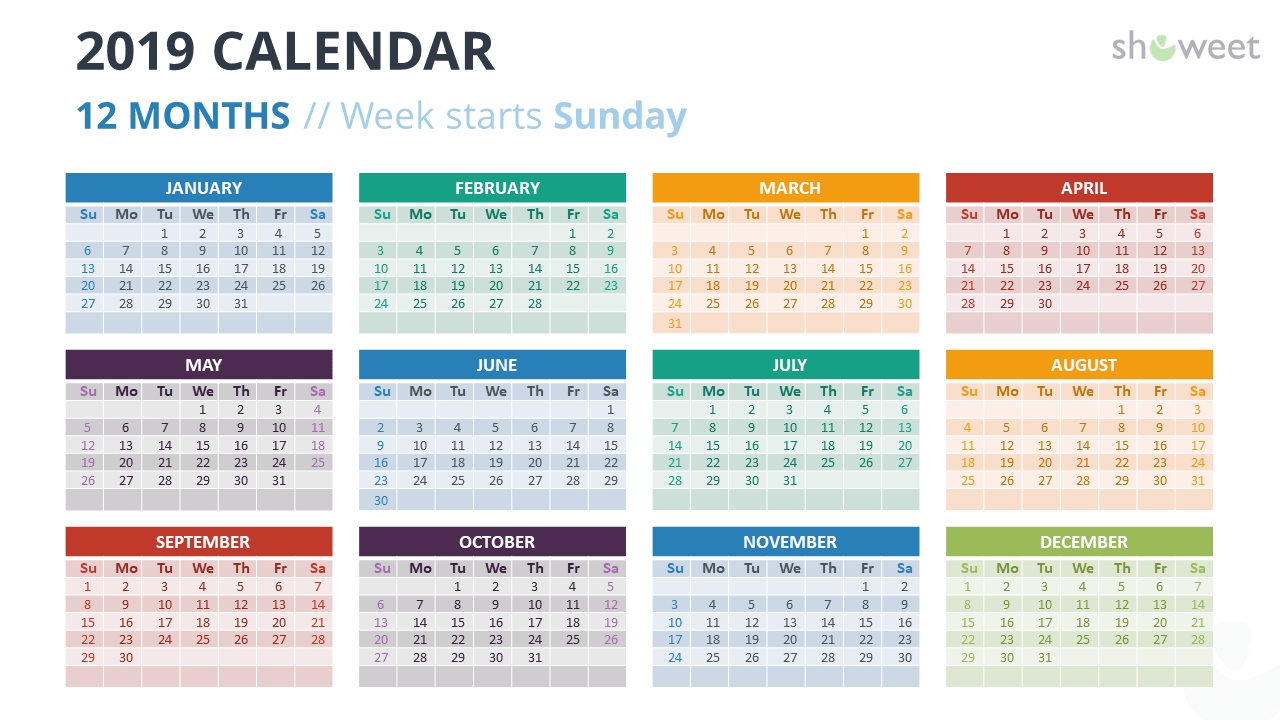 2019 Calendar Powerpoint Templates in Calendar Months Of The Year