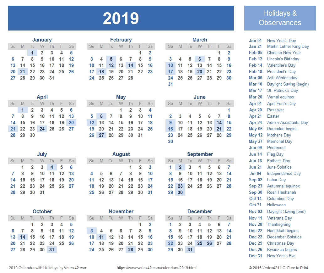 2019 Calendar Templates And Images pertaining to Free Printable Calendar Numbers For School Year