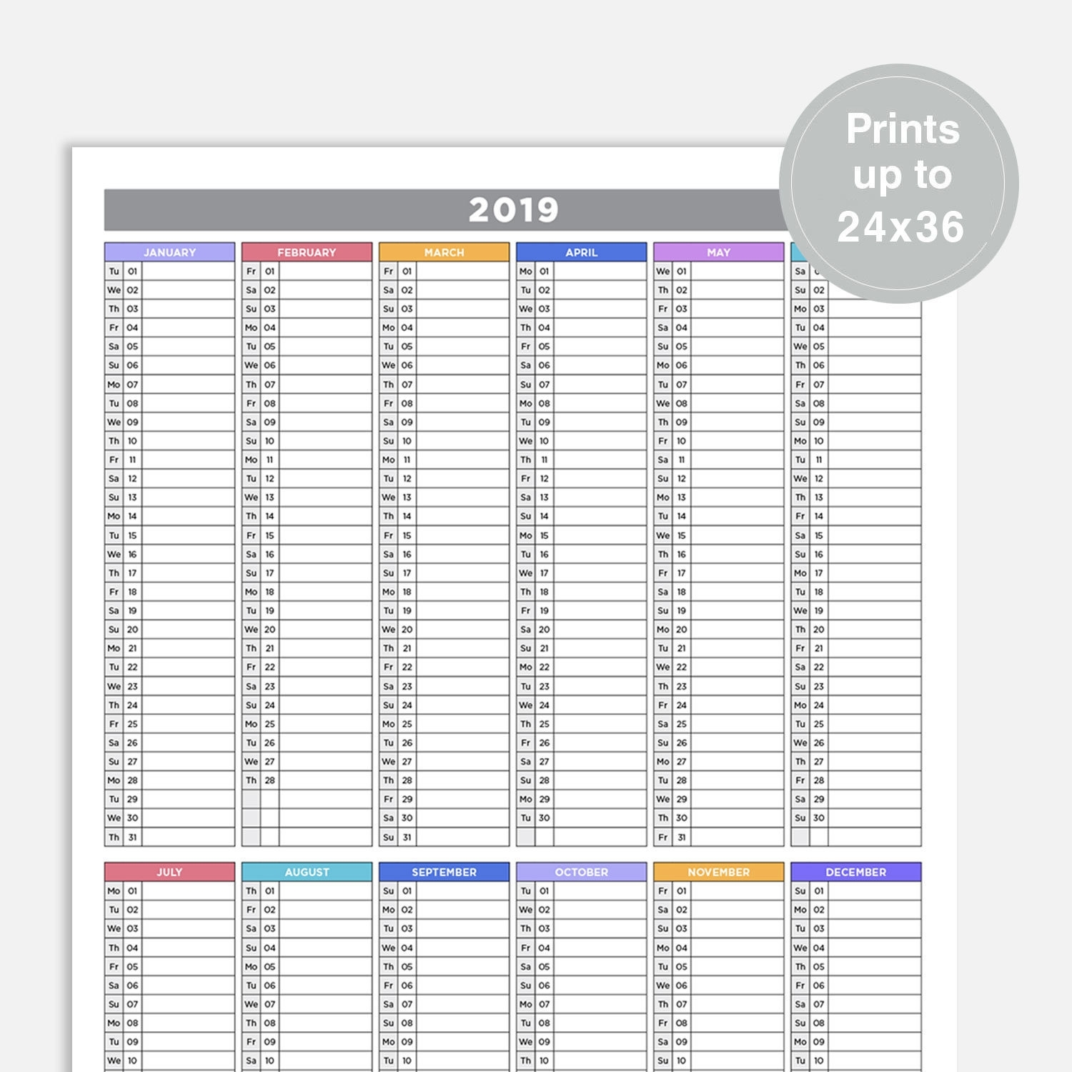 2019 Calendar Wall Calendar 2019 Year Calendar At A Glance | Etsy with regard to Year Calendar At A Glance