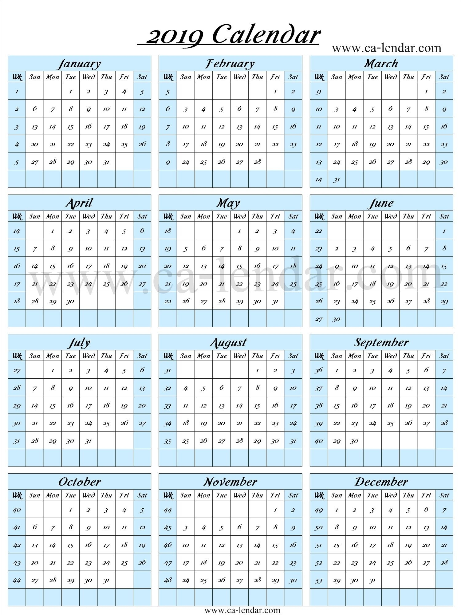 2019 Calendar With Week Numbers | 2019 Calendar Template | Calendar throughout Calendar By Week With Printable