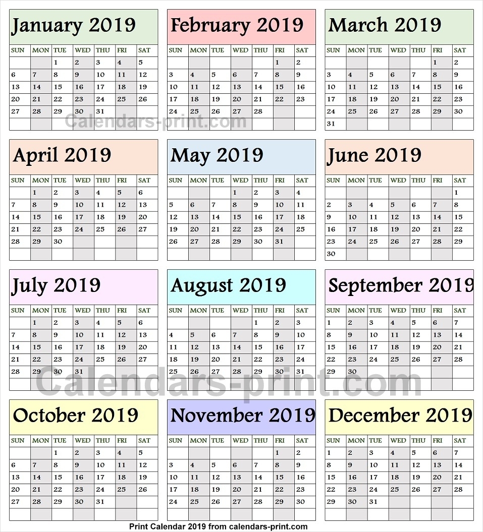 2019 Calendarmonth To Print Free | Download Blank Pdf Template within 12 Month Calendar To Print