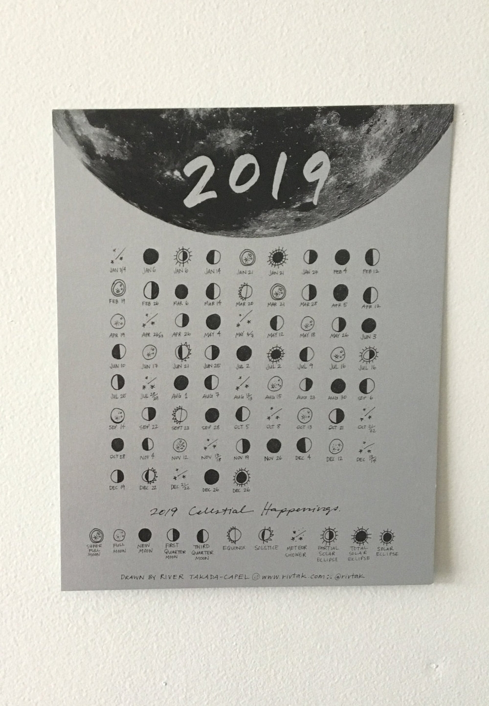 2019 Celestial Calendar- 8 X 10&quot; Silver Print — Rivtak inside 8 X 10 Print Calendar