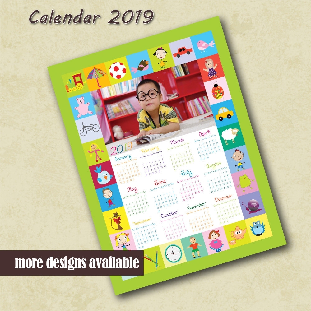 2019 Custom Photo Calendar Children Preschool Calendar | Etsy in March Childrens Calendar Watercolor Png