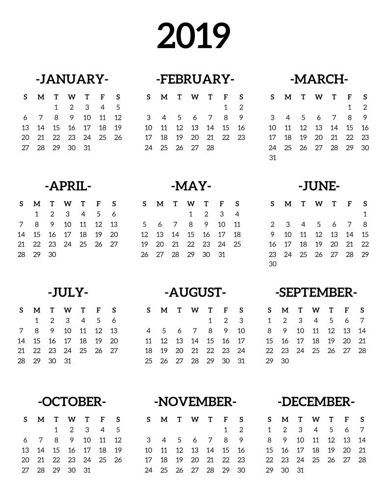 2019-Desk-Calendar-One-Page | Free Printables | Calendar 2019 with regard to Year Calendar One Page To Print
