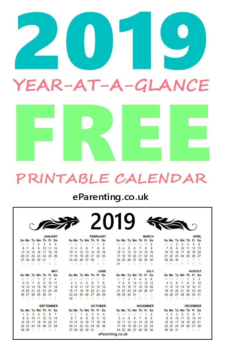 2019 Free Printable Calendar | Free Printables | Free Printable for Year In A Glance Calendar