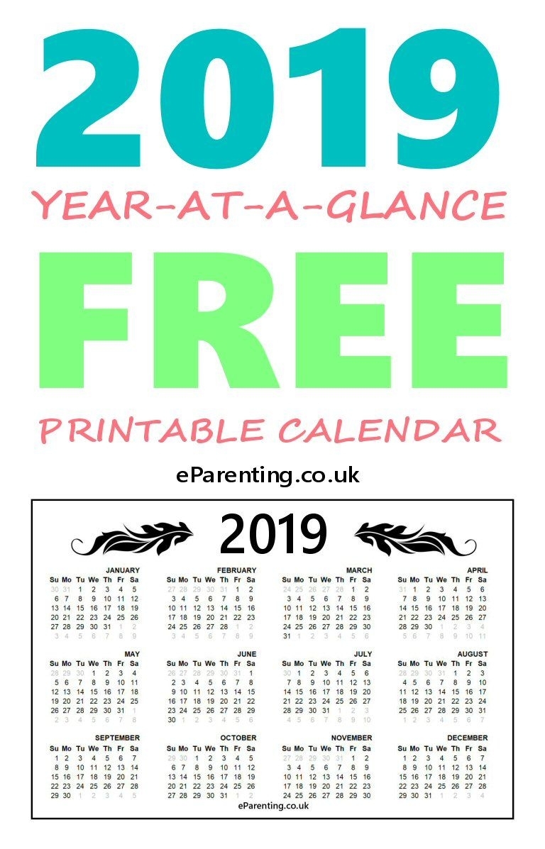 2019 Free Printable Calendar | Free Printables | Free Printable in Year At A Glance Free
