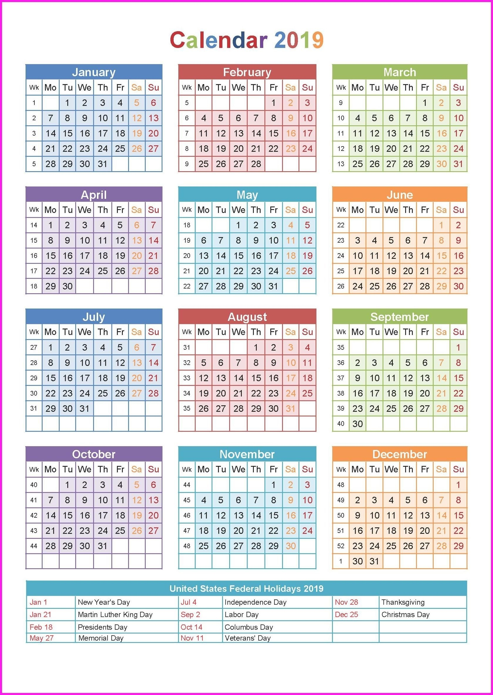 2019 Holiday Calendar Usa #calendar2019 #printablecalendar with regard to 1 Week Vacation Calendar Printable