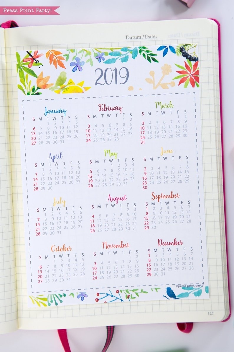 2019 Mini Calendar For Bullet Journals &amp; Planners Printable | Etsy regarding At A Glance Daily D Monthly Calendar