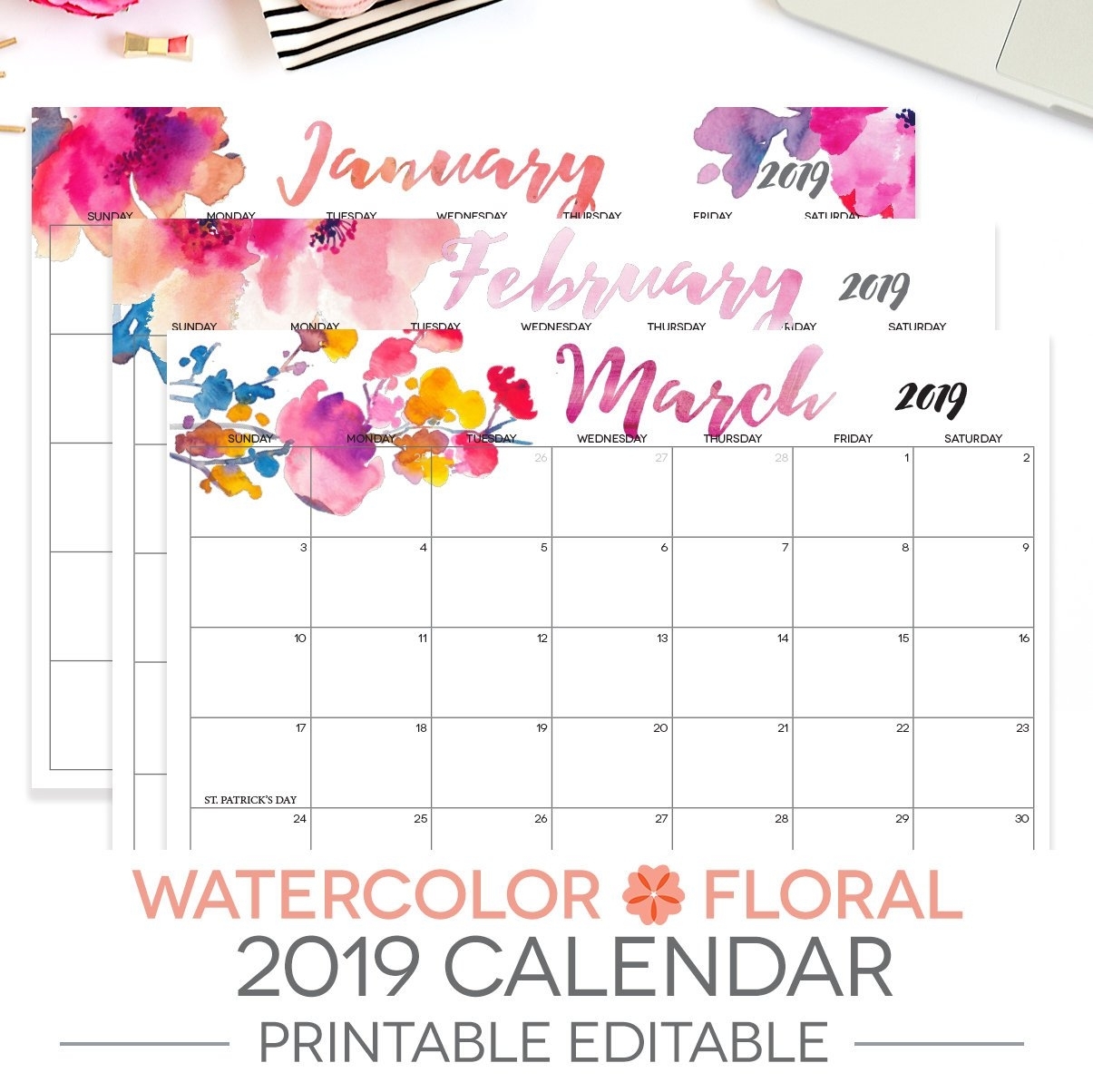 2019 Printable Calendar Editable 12 Month Letter Size | Etsy within 12 Months Printable Calendar Whole