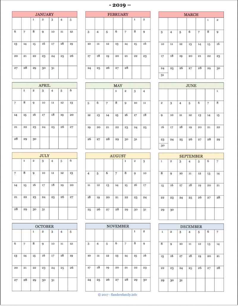 2019 Year-At-A- Glance Calendars And Habit Trackers - Flanders intended for Calendars Year At A Glance