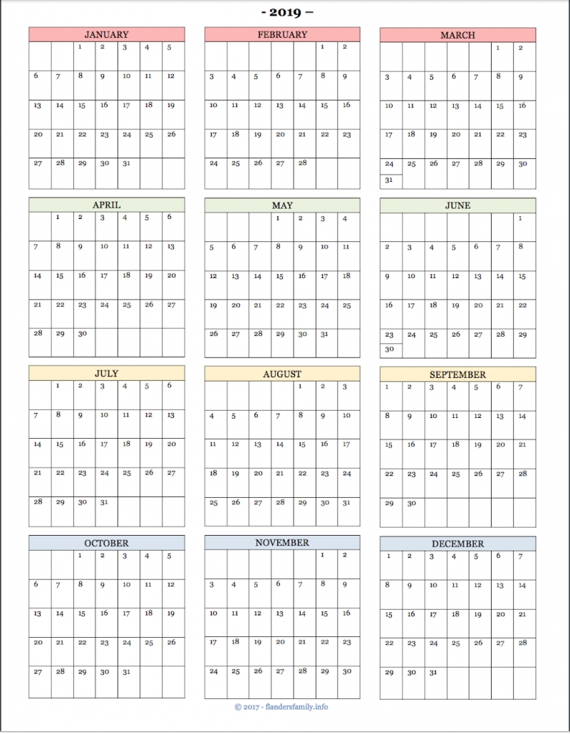 2019 Year-At-A- Glance Calendars And Habit Trackers - Flanders with regard to Year Calendar At A Glance