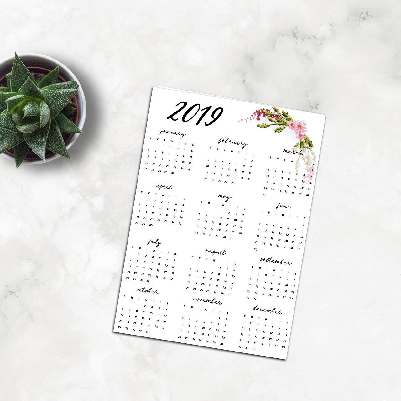 2019 Yearly Calendar 2019 Full Page Calendar Printable 2019 | Etsy with regard to 8 X 10 Print Calendar