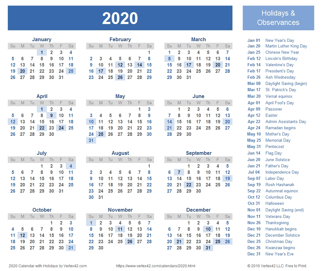 2020 Calendar Templates And Images with Monthly Calendar 2 Page To Print