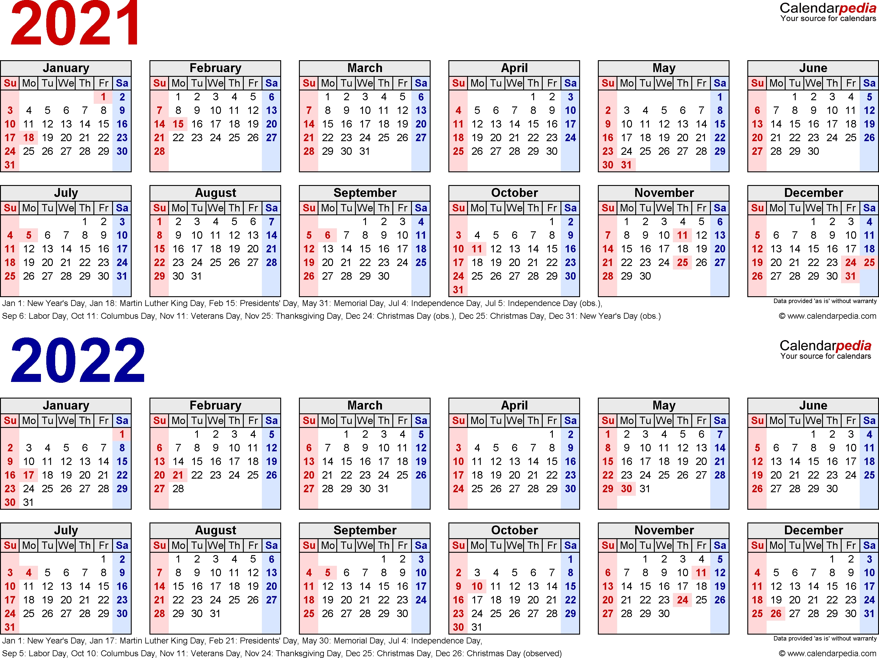 2021-2022 Calendar - Free Printable Two-Year Word Calendars for Calendar With All The Years