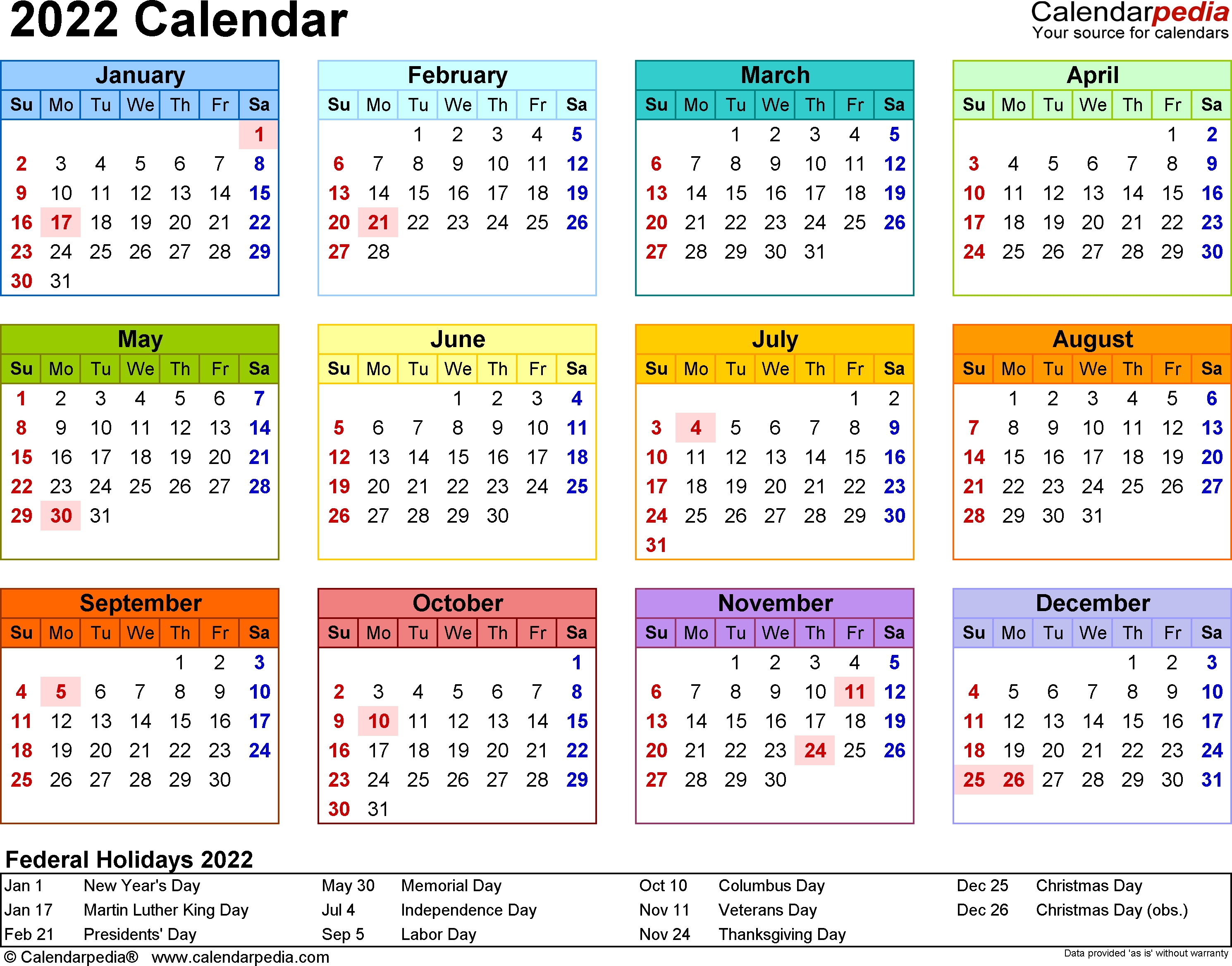 2022 Calendar Pdf - 17 Free Printable Calendar Templates regarding Calendar Year At A Glance