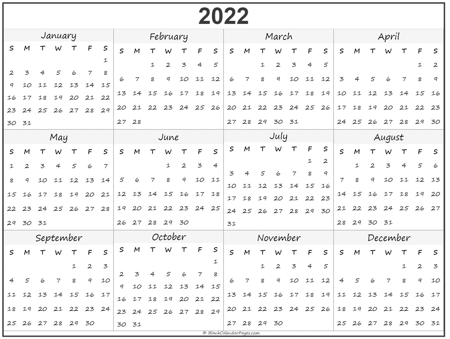 Blank Year Long Calendar 2022