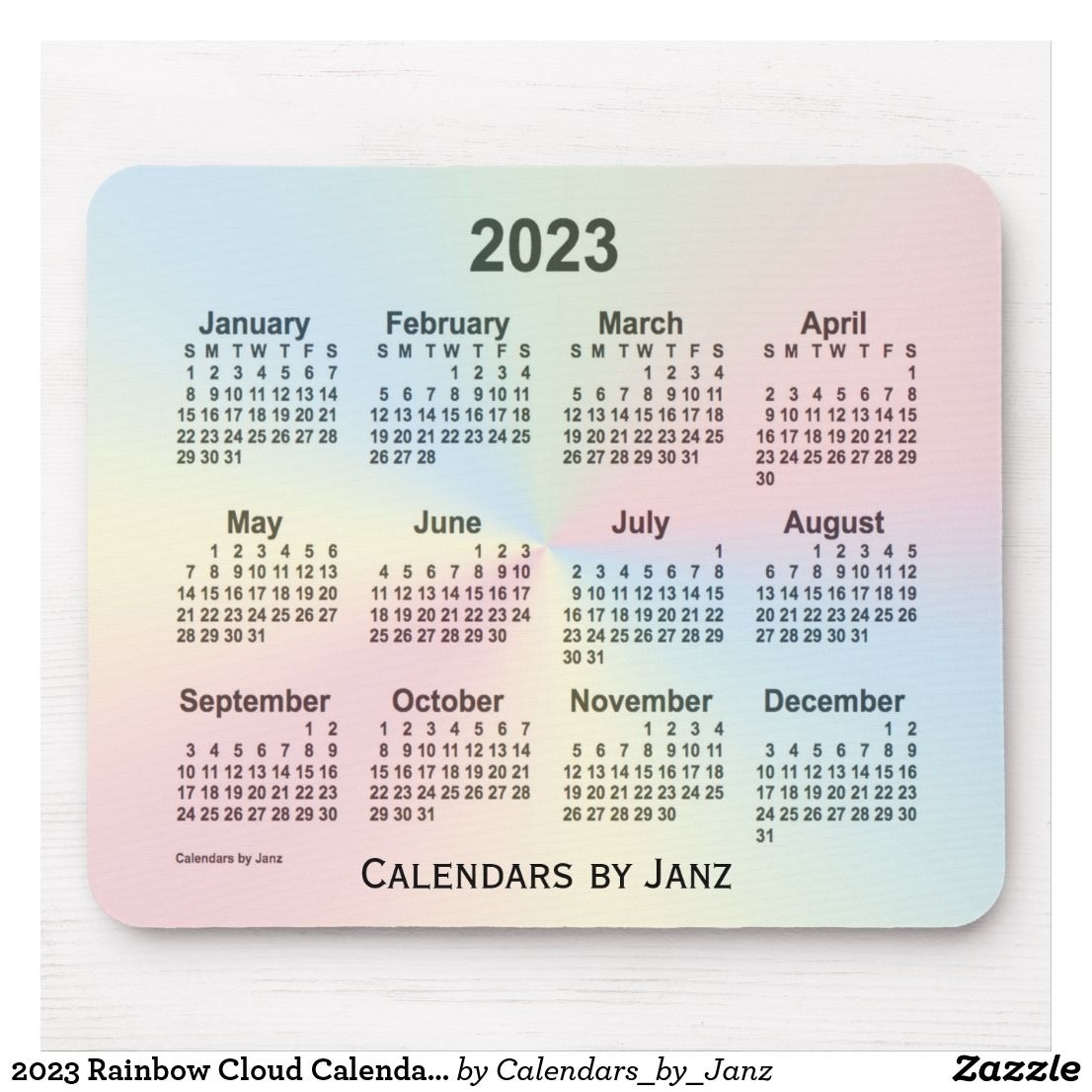2023 Rainbow Cloud Calendarjanz Mouse Pad | Zazzle In 2019 with regard to 2023 Calendar Printable One Page E Printable
