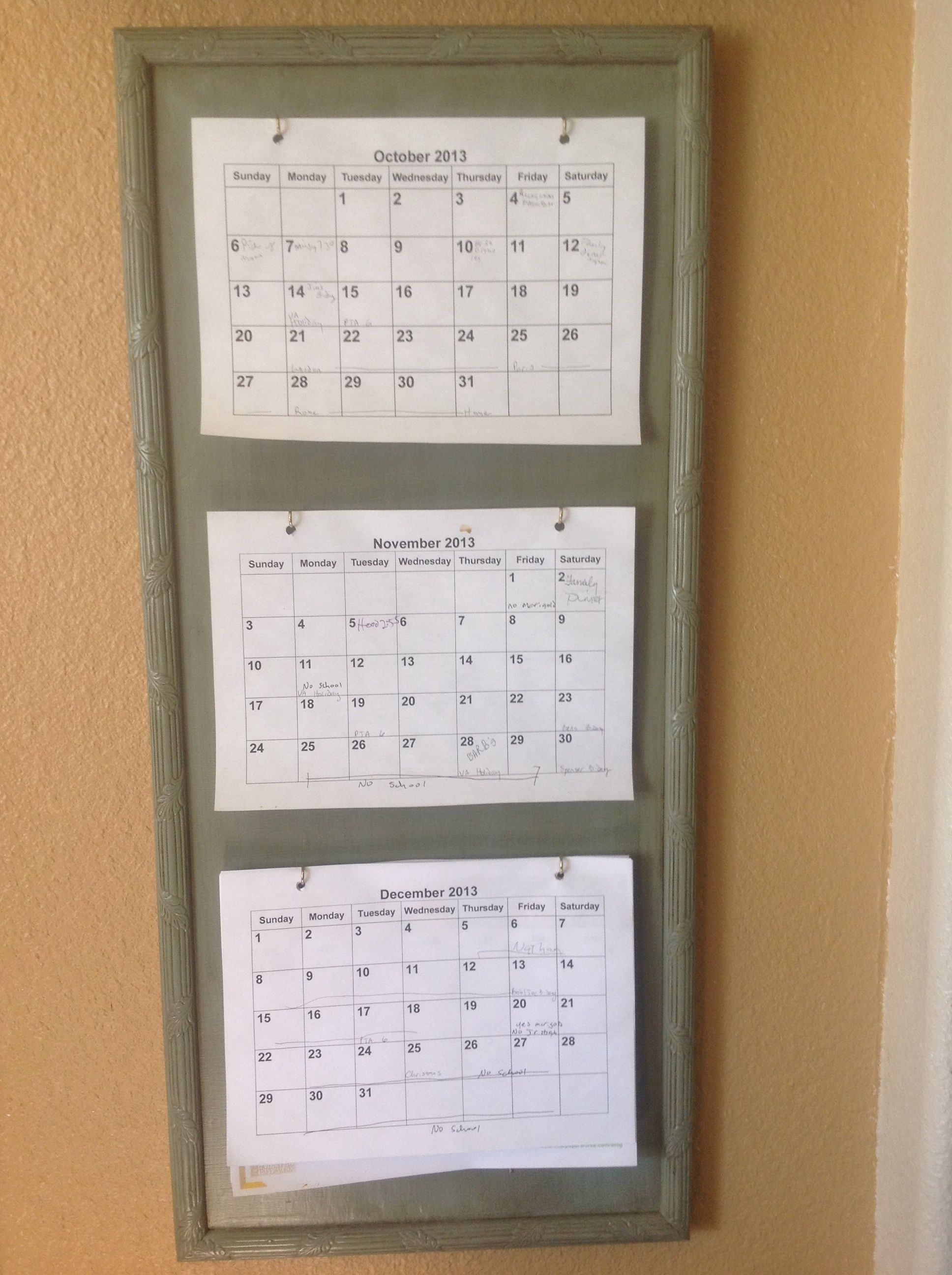 3 Month Calendar Holder Diy - Great For Planning And Organizing within Wall Calendar Frames And Holders