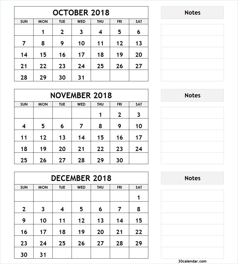 3 Month Calendar October November December 2018 | 2018 Calendar pertaining to Calender For Last 3 Months