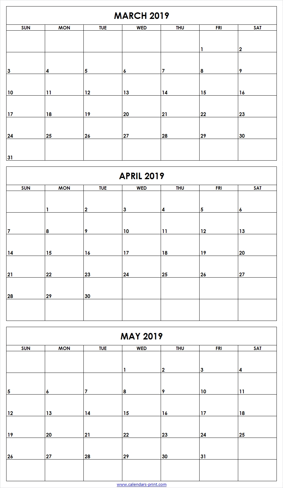3 Monthly March April May 2019 Calendar | Editable Template intended for Three Month Printable Calandar Free
