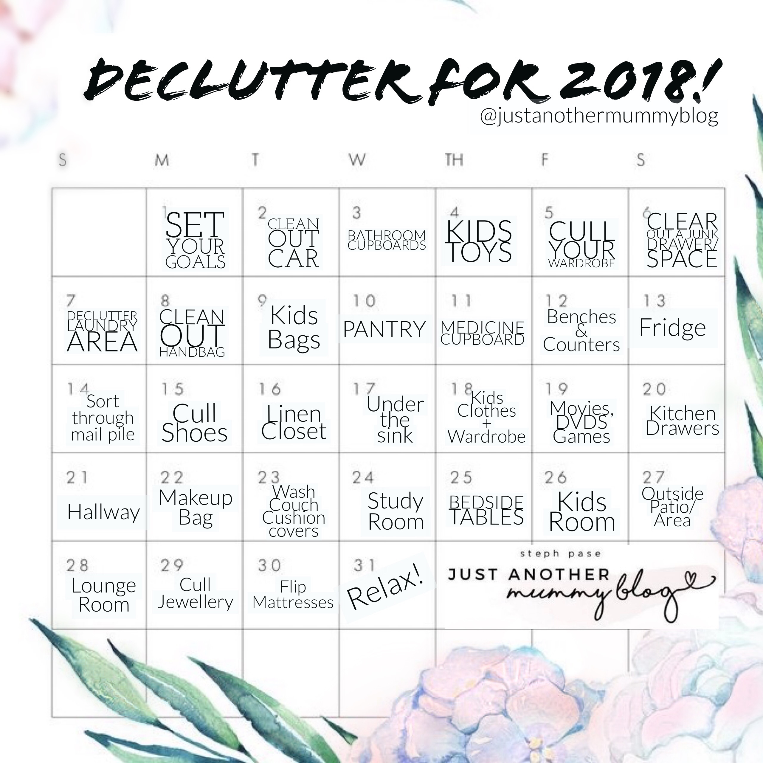 30 Day Declutter Challenge Calendar
