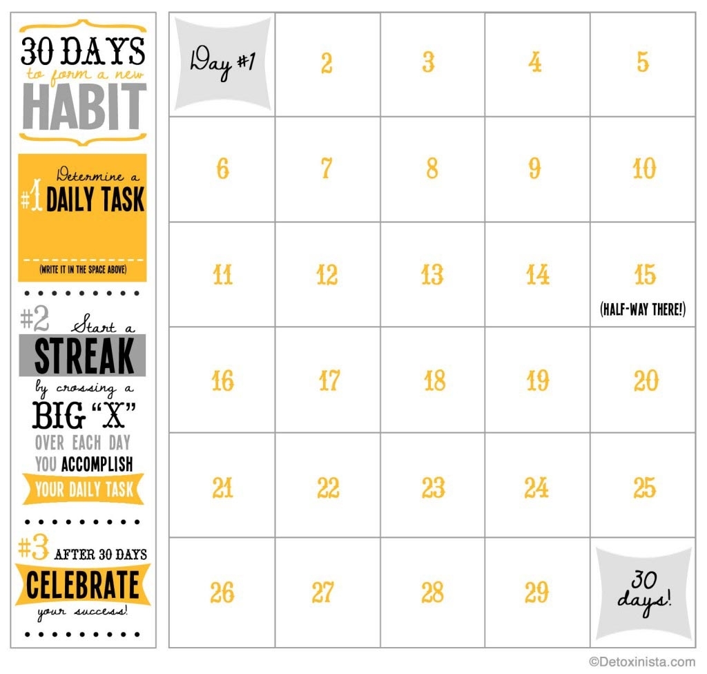 30-Day Printable Calendar | Detoxinista within Free Printable 30 Day Calendar
