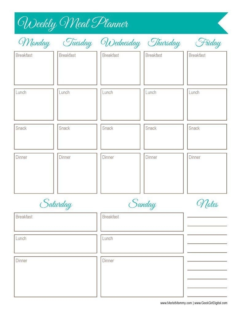 30 Days Of Free Printables: Weekly Meal Planner Worksheet | The Body for Calendar Weekly Menu Print Outs