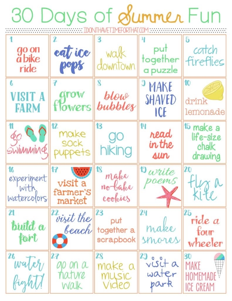 30 Days Of Summer Fun Challenge (+ Free Printable) - I Don&#039;t Have throughout 30 Day Water Challenge Printable