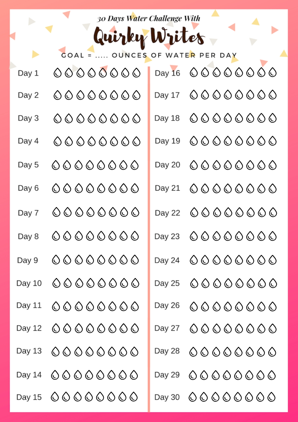 30-Days Water Challenge - Quirky Writes regarding 30 Day Water Challenge Printable