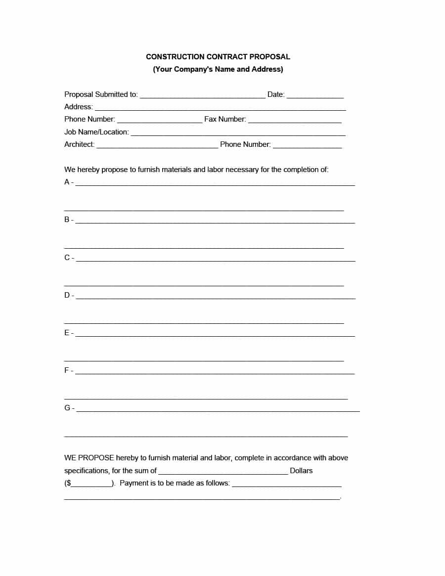 31 Construction Proposal Template &amp; Construction Bid Forms throughout Pritable Timing Chart For Labour Contractions