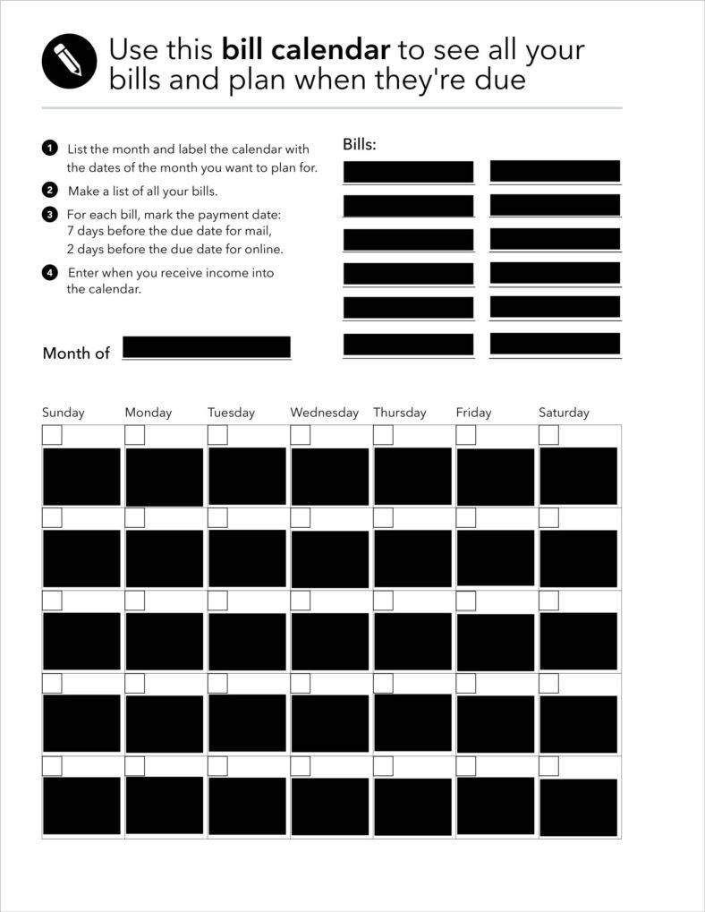 4+ Bill Pay Calendar Templates - Pdf | Free &amp; Premium Templates with regard to Monthly Bill Payment Calendar Template