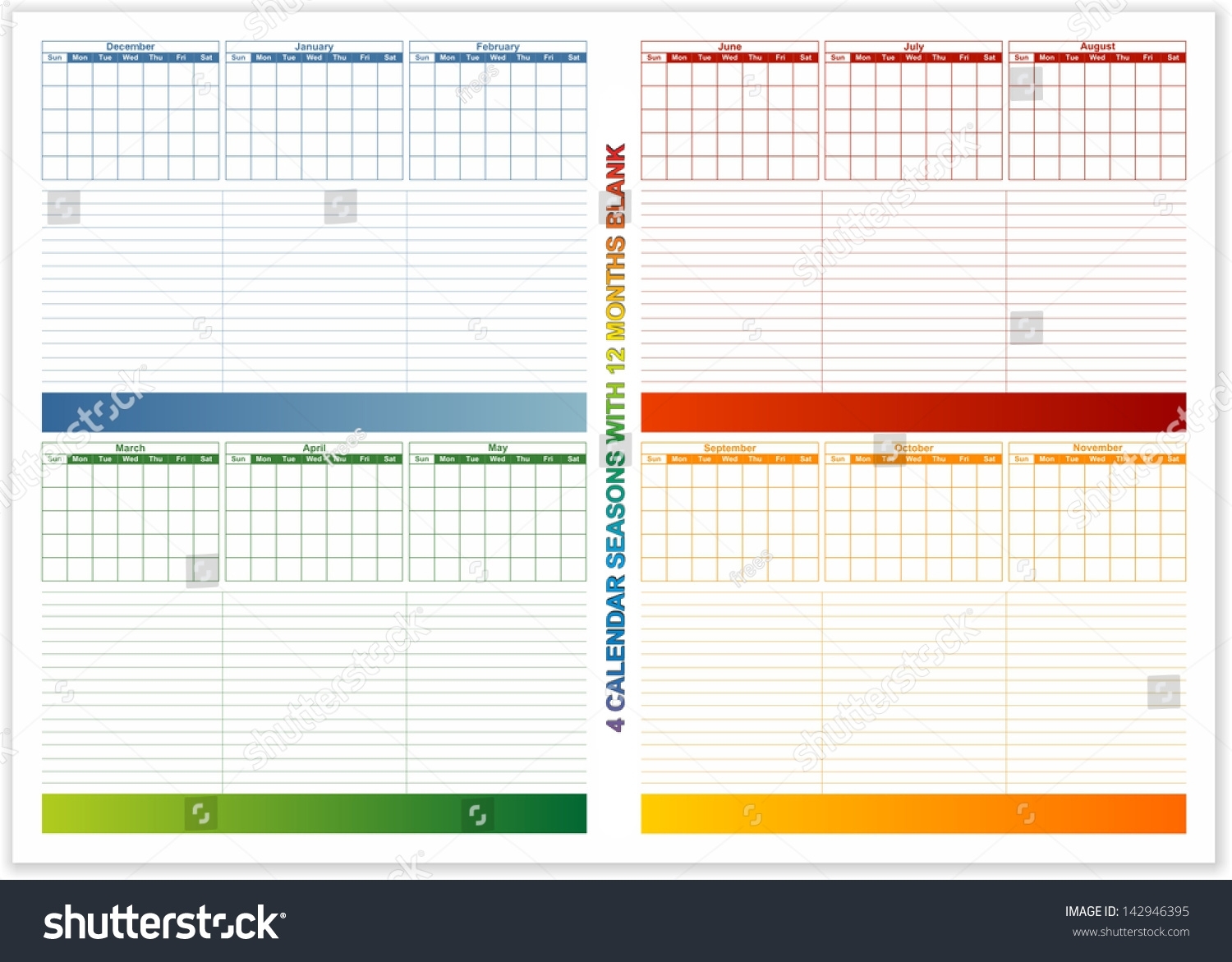 4 Calendar Seasons 12 Months Blank Stock Vector (Royalty Free inside Calender Without Numbers And Month