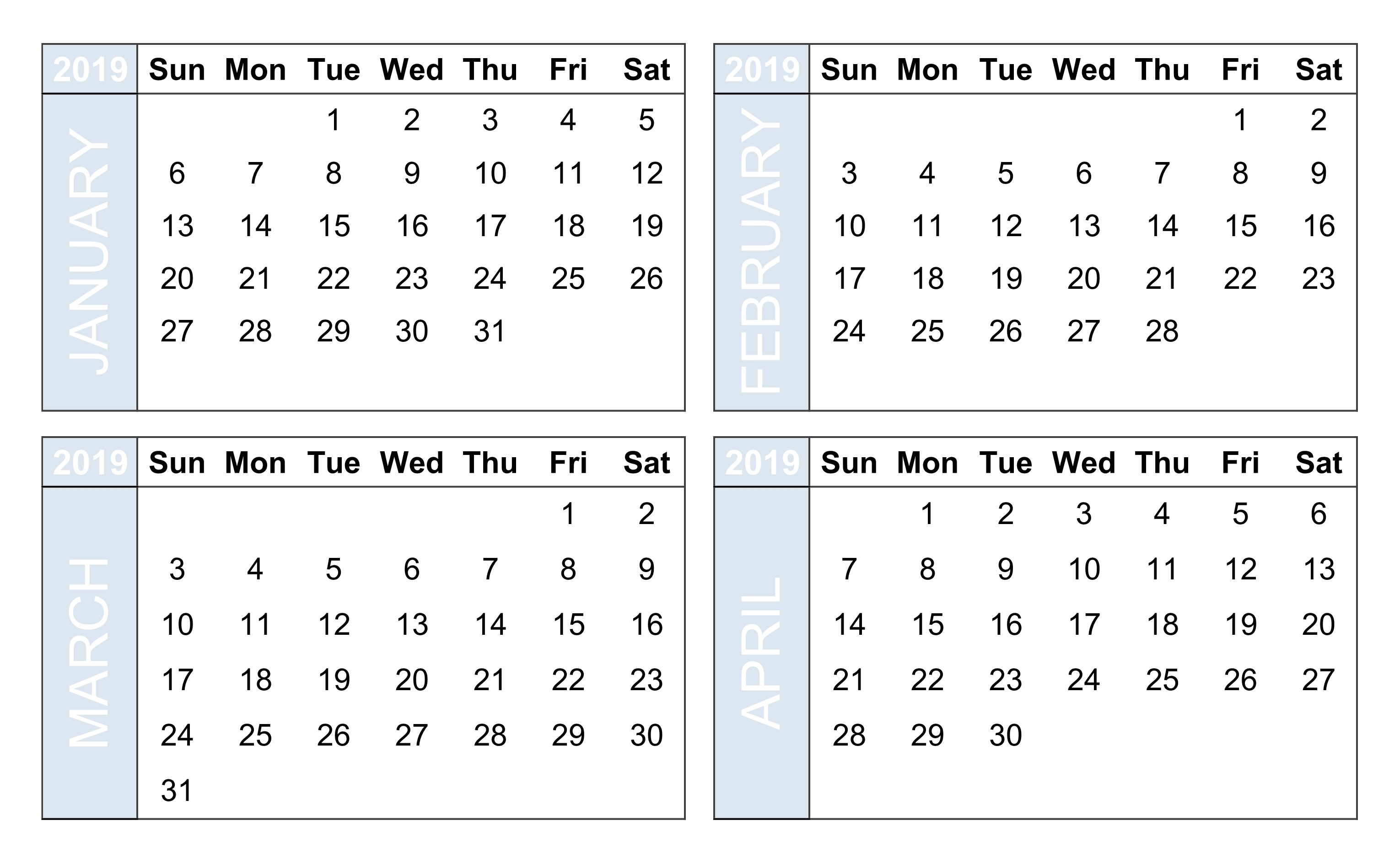 4 Month Calendar 2019 • Printable Blank Calendar Template regarding 4 Month Blank Calendar Template