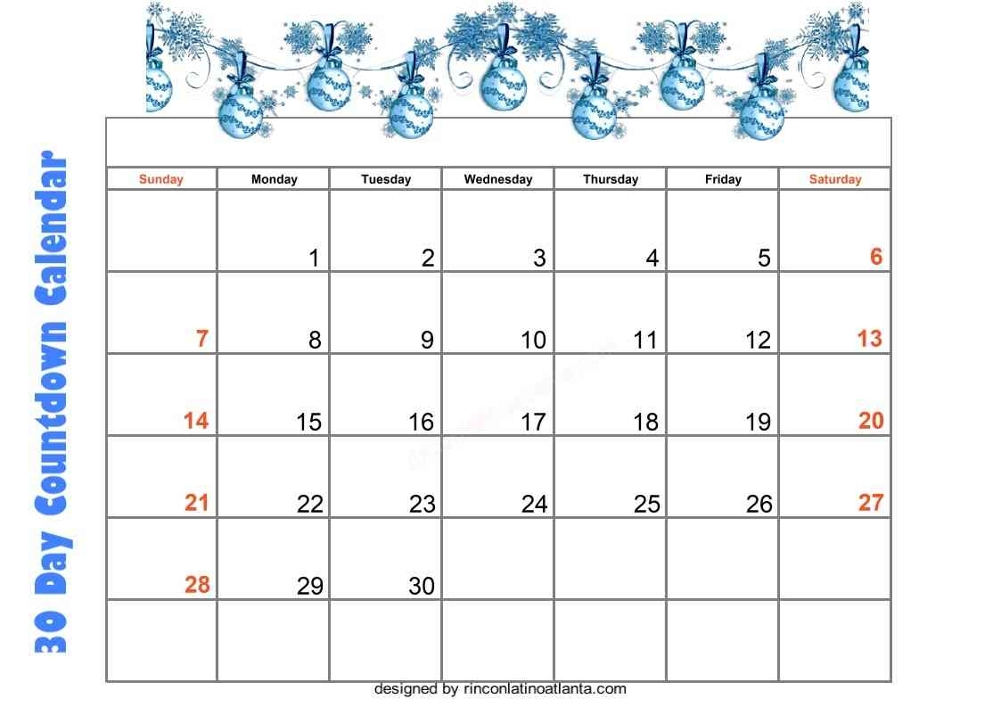 4 Unix Design 30 Day Countdown Calendar Printable Free pertaining to Free 30 Day Calendar Printable