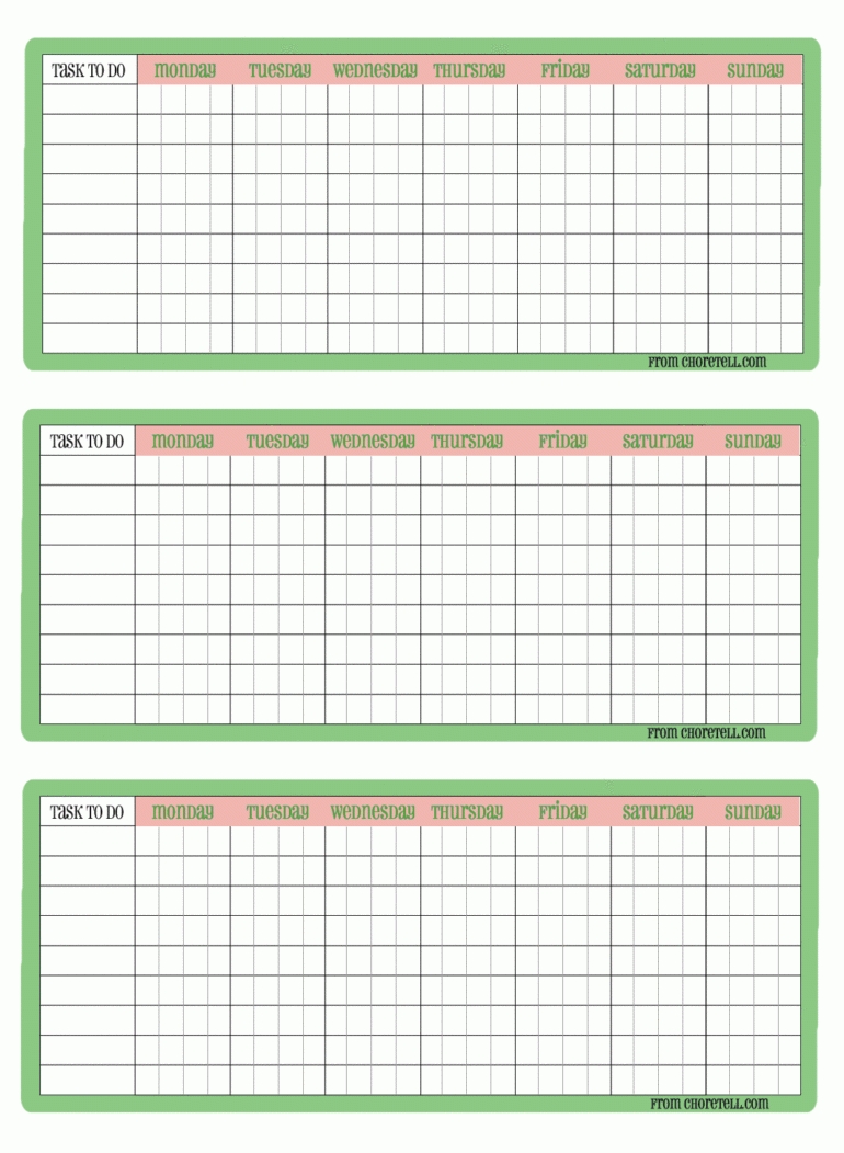 4-Week To-Do Chore Chart Checklists - Free Printable Downloads From pertaining to Printable Monday To Sunday Chart