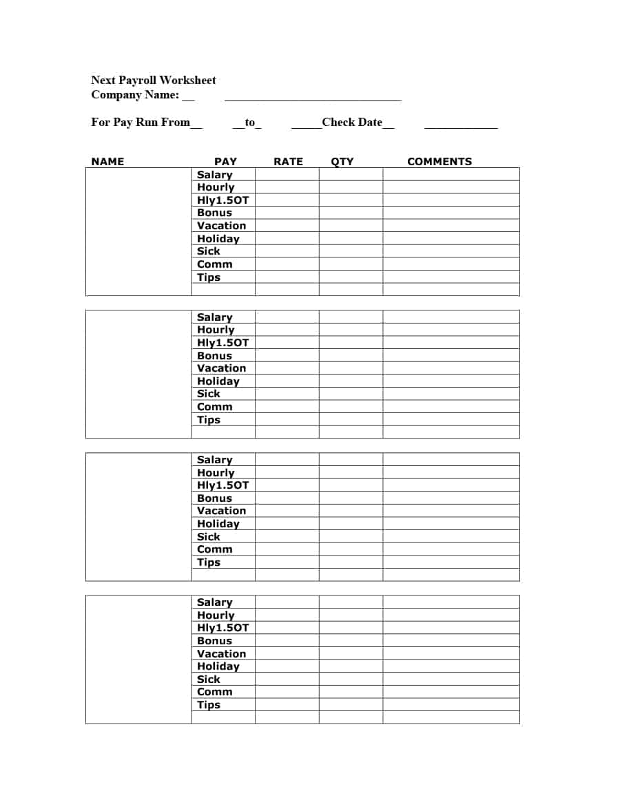 40+ Free Payroll Templates &amp; Calculators ᐅ Template Lab throughout Printable Blank Hourly Income Worksheet