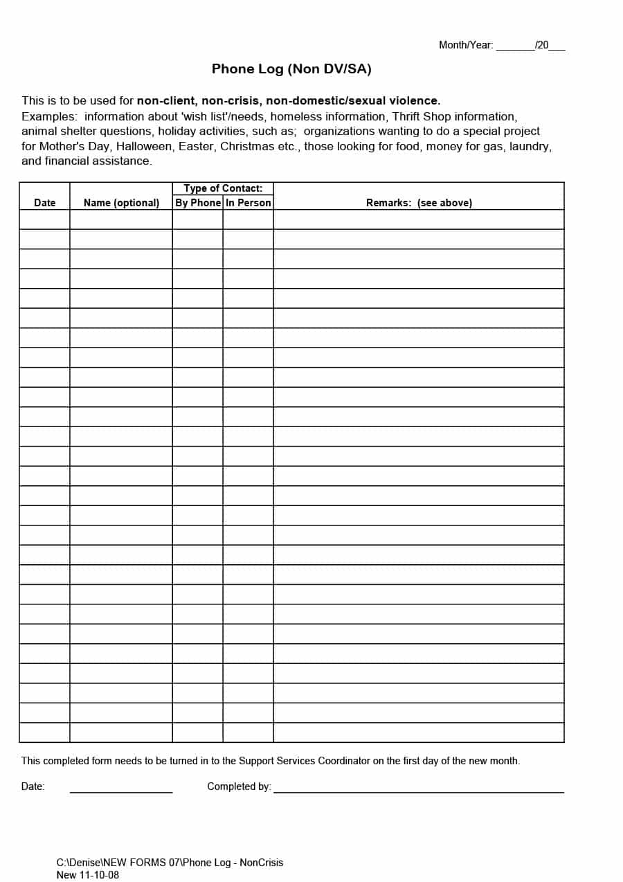 40+ Printable Call Log Templates In Microsoft Word And Excel with regard to Blank My Account Information Logs