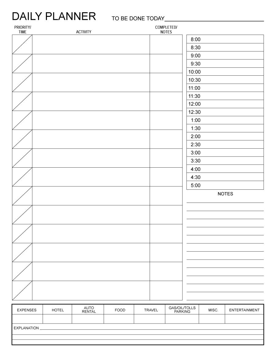 40+ Printable Daily Planner Templates (Free) ᐅ Template Lab in Calendar Day Planner Templates Free