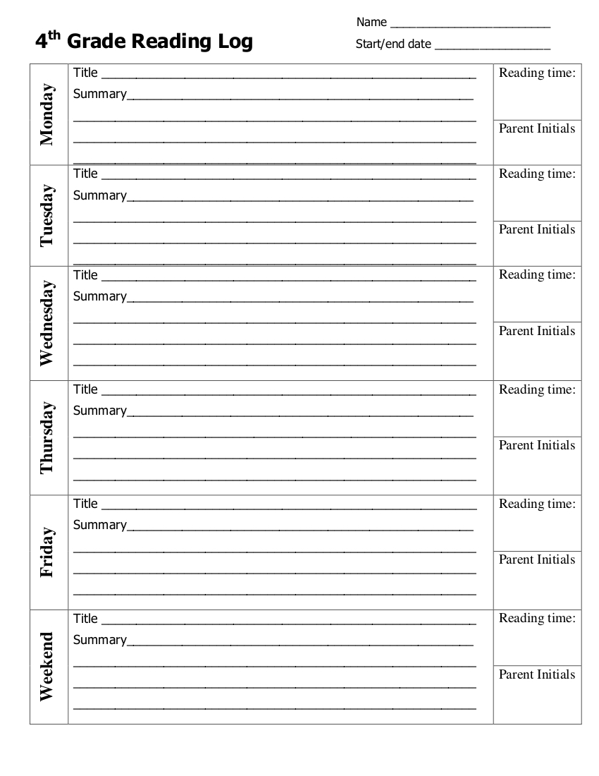 4Th Grade Reading Log Printable | Template Calendar Printable throughout 4Th Grade Reading Log Printable