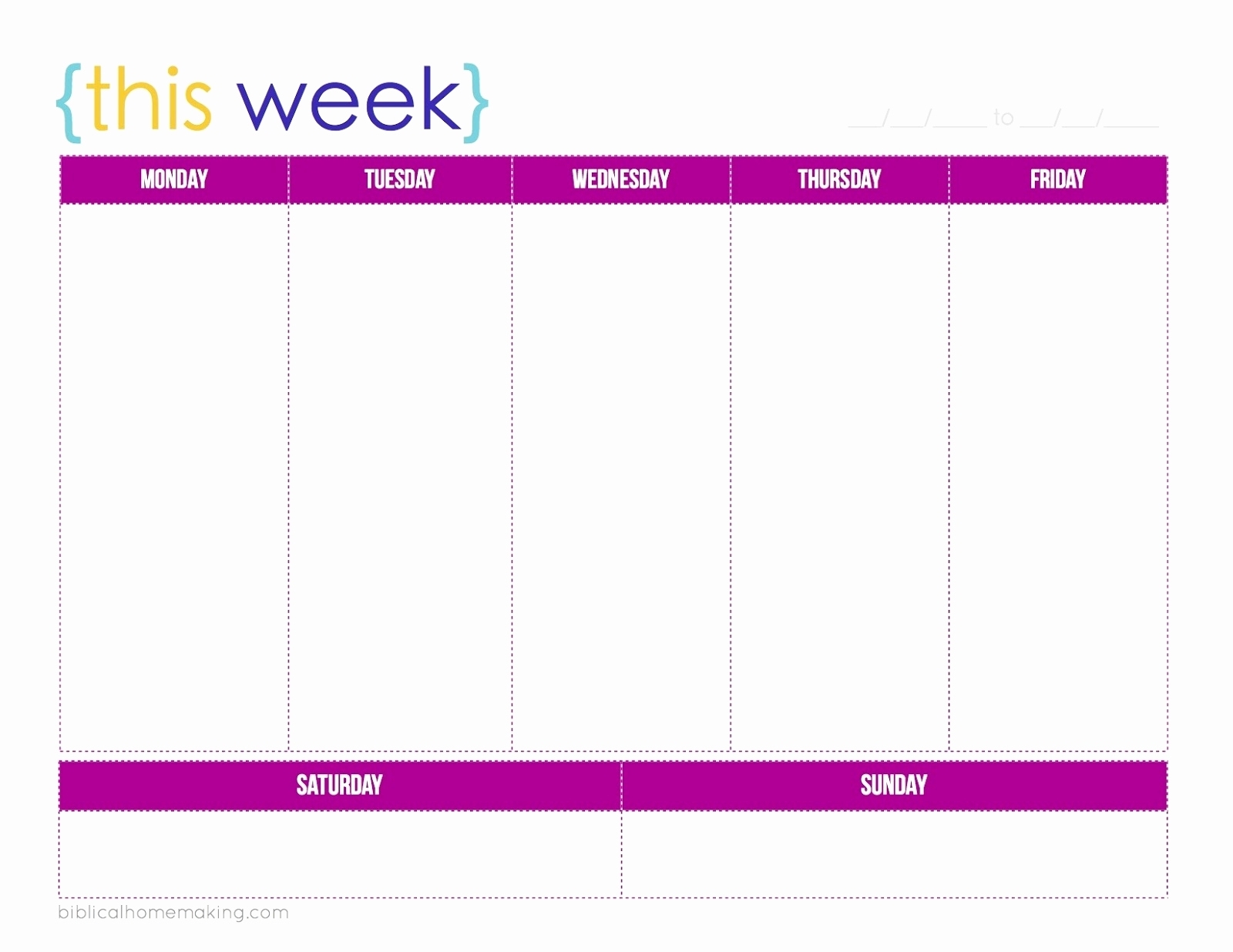 5 Day 7 Week Calendar Printable Free Monday Through Friday Schedule with Monday Through Friday Weekly Calendar