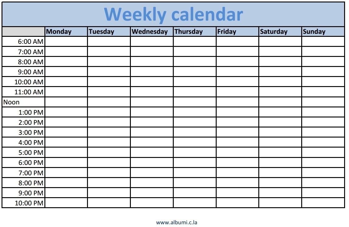 5 Day Week Blank Calendar With Time Slots Printable | Template for Week Calendar Blank With Time Slots